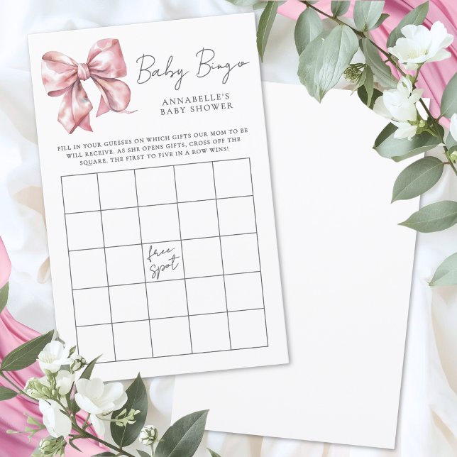 Pink Bow Baby Shower Bingo Game (Pink Bowl Baby Shower Bingo Game)