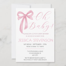 Pink Bow Baby Shower Blush Pink Watercolor