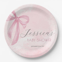 Pink Bow Baby Shower Blush Pink Watercolor