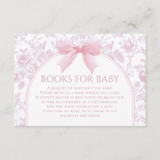 Pink Bow Baby Shower Book Request Enclosure Card
