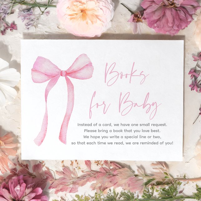 Pink Bow Baby Shower Book Request Enclosure Card (Creator Uploaded)