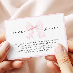 Pink Bow Baby Shower Books for Baby Card