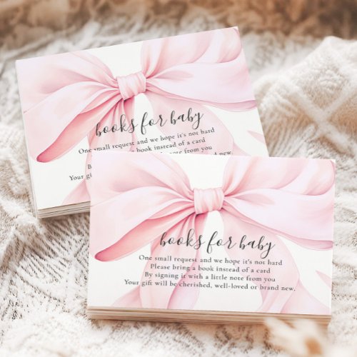 Pink Bow Baby Shower Books for Baby Enclosure Card