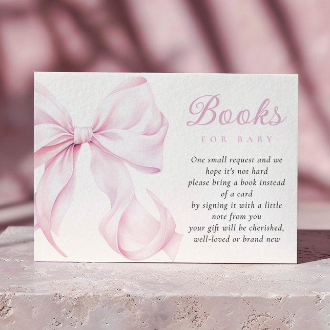 Pink Bow Baby Shower Books for Baby Enclosure Card (Creator Uploaded)