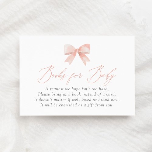 Pink Bow Baby Shower Books for Baby Enclosure Card