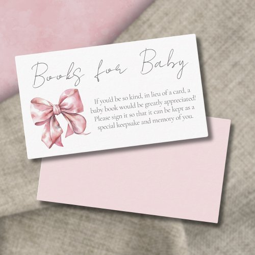 Pink Bow Baby Shower Books For Baby Enclosure Card