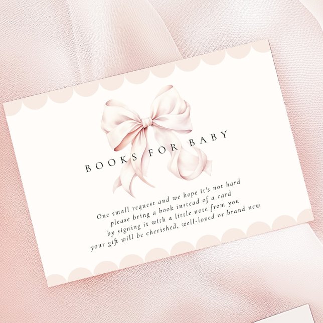 Pink Bow Baby Shower Books for Baby Enclosure Card (Creator Uploaded)