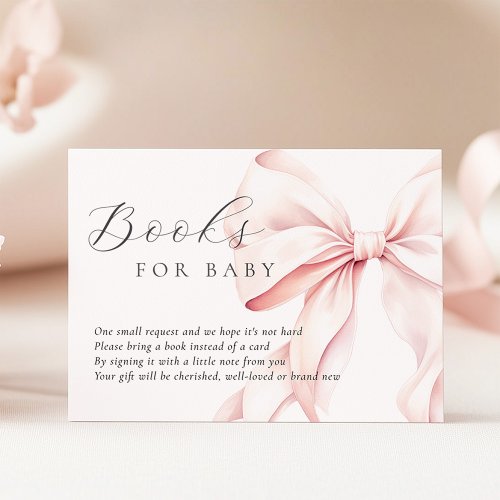 Pink Bow Baby Shower Books for Baby Enclosure Card