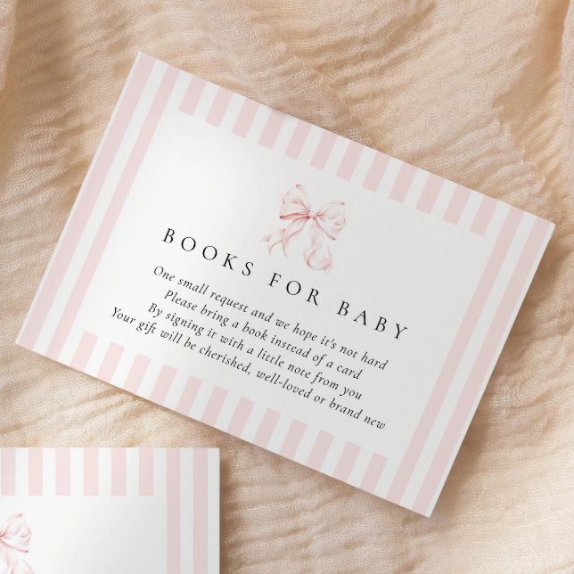 Pink Bow Baby Shower Books for Baby Enclosure Card (Creator Uploaded)