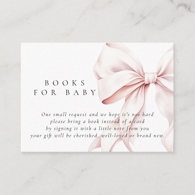 Pink Bow Baby Shower Books for Baby Enclosure Card (Front)