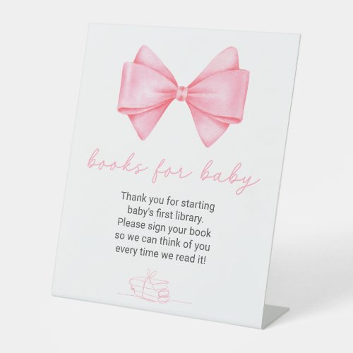 Pink Bow Baby Shower Books for Baby Pedestal Sign