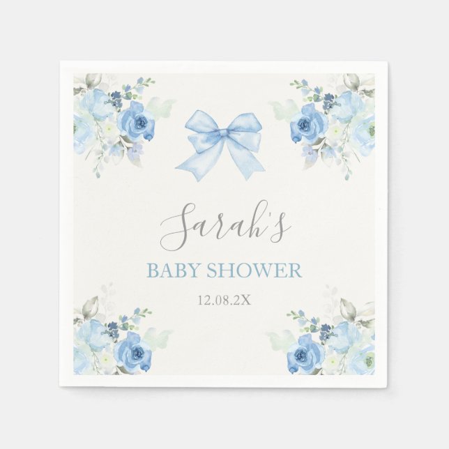 Pink Bow Baby Shower Boy Napkins (Front)