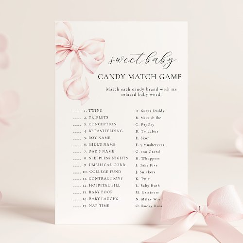 Pink Bow Baby Shower CANDY MATCH GAME