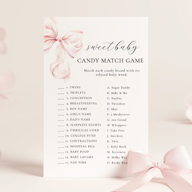 Pink Bow Baby Shower CANDY MATCH GAME (Creator Uploaded)