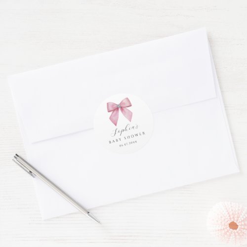 Pink Bow Baby Shower Classic Round Sticker