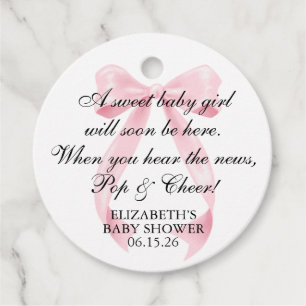 Pink Bow Baby Shower Coquette Champagne Favor Tags