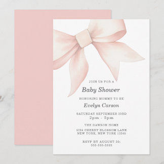 Pink Bow Baby Shower Coquette Elegant Pretty Cute Invitation