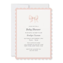 Pink Bow Baby Shower Coquette Pretty Scallop