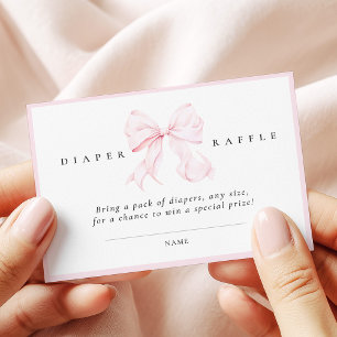 Pink Bow Baby Shower Diaper Raffle Card
