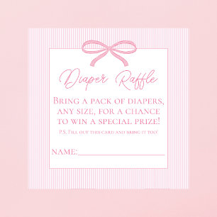 Pink Bow Baby Shower Diaper Raffle  Enclosure Card