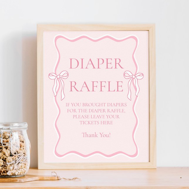 Pink Bow Baby Shower Diaper Raffle Game Poster (Creator Uploaded)