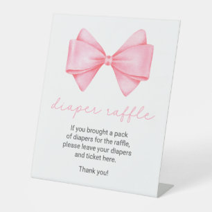 Pink Bow Baby Shower Diaper Raffle Pedestal Sign