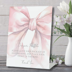 Pink Bow Baby Shower Diaper Raffle Pedestal Sign