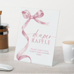 Pink Bow Baby Shower Diaper Raffle Sign