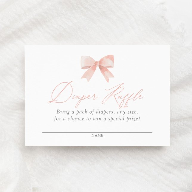 Pink Bow Baby Shower Diaper Raffle Ticket Enclosure Card (Creator Uploaded)