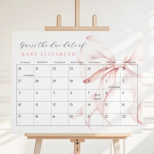 Pink Bow Baby Shower Due Date Game Foam Board
