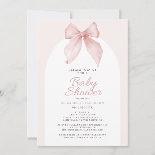 Pink Bow Baby Shower Elegant Girly Gingham Check Invitation