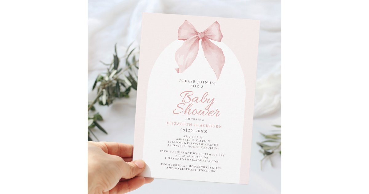Pink Bow Baby Shower Elegant Girly Invitation | Zazzle