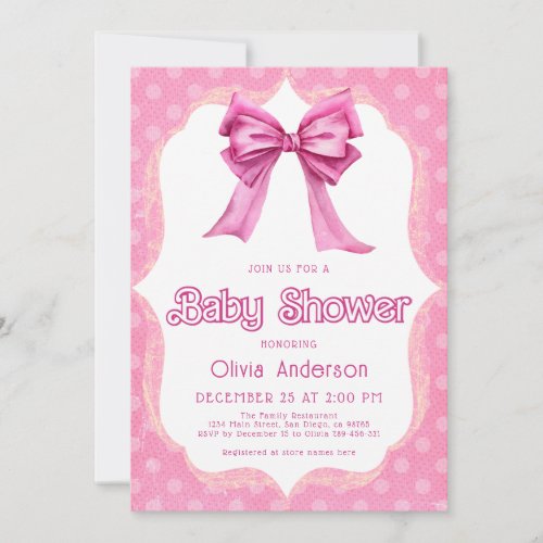 Pink Bow Baby Shower Elegant Invitation