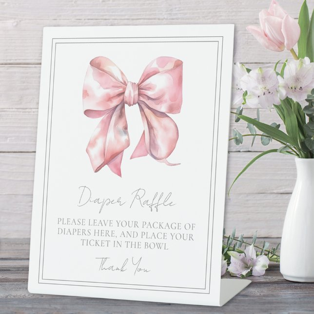 Pink Bow Baby Shower Enclosure Card Diaper Raffle Pedestal Sign (Pink Bow Baby Shower Enclosure Card Diaper Raffle Pedestal Sign )