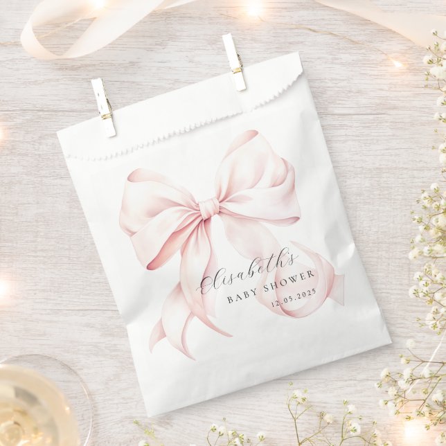 Pink Bow Baby Shower Favor Bag (Clipped)
