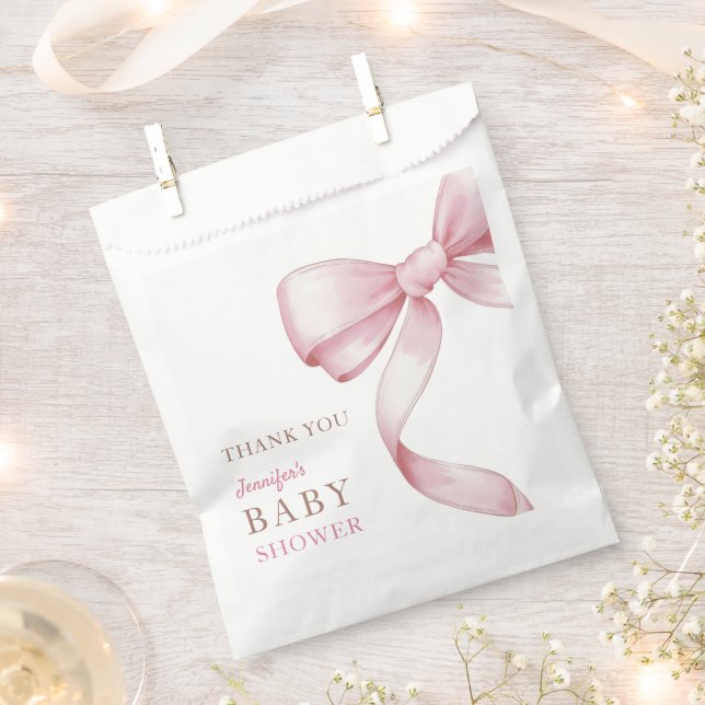 Pink Bow Baby Shower Favor Bag (Clipped)
