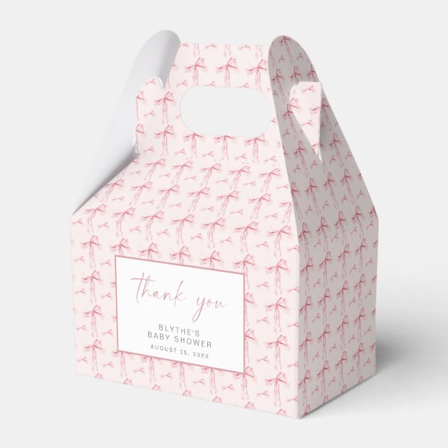 Pink Bow Baby Shower Favor Box Blush Coquette Girl (Front Side)