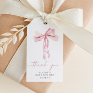 Pink Bow Baby Shower Favor Tag Thank You Coquette