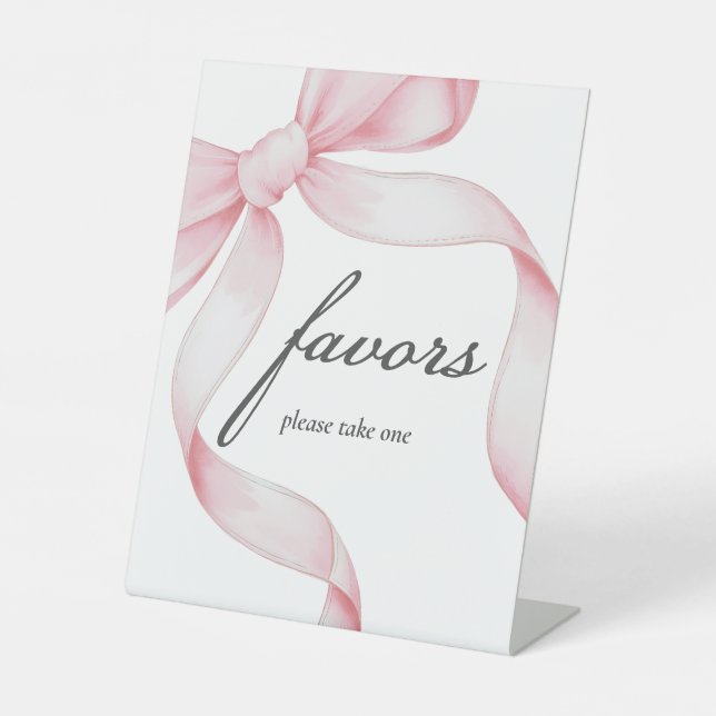 Pink Bow Baby Shower Favors Pedestal Sign (Front)
