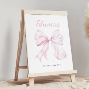 Pink Bow Baby Shower Favors Table Sign