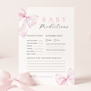 Pink Bow Baby Shower Game Note Card