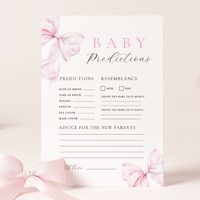 Pink Bow Baby Shower Game Note Card (Creator Uploaded)