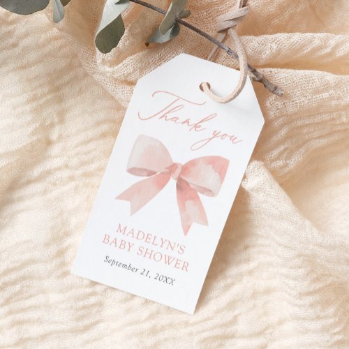 Pink Bow Baby Shower Gift Tags