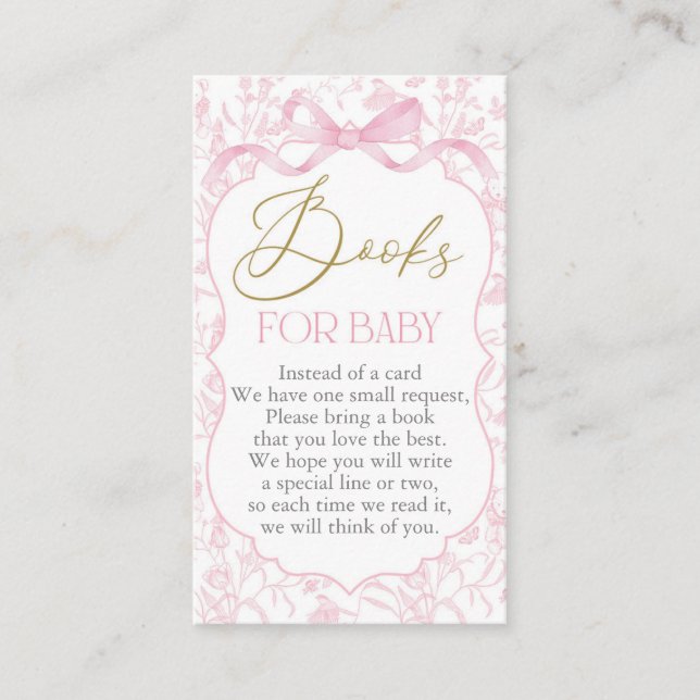 Pink Bow Baby Shower Girl Book  Enclosure Card (Front)