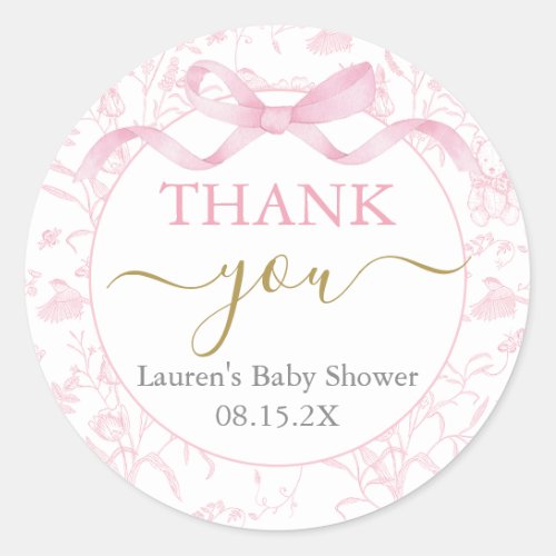 Pink Bow Baby Shower Girl Classic Round Sticker
