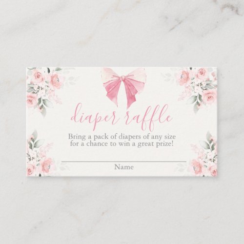 Pink Bow Baby Shower Girl Diaper Raffle Card