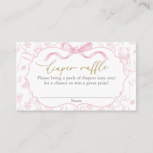Pink Bow Baby Shower Girl Diaper Raffle Enclosure Card