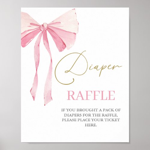 Pink Bow Baby Shower Girl Diaper Raffle Sign