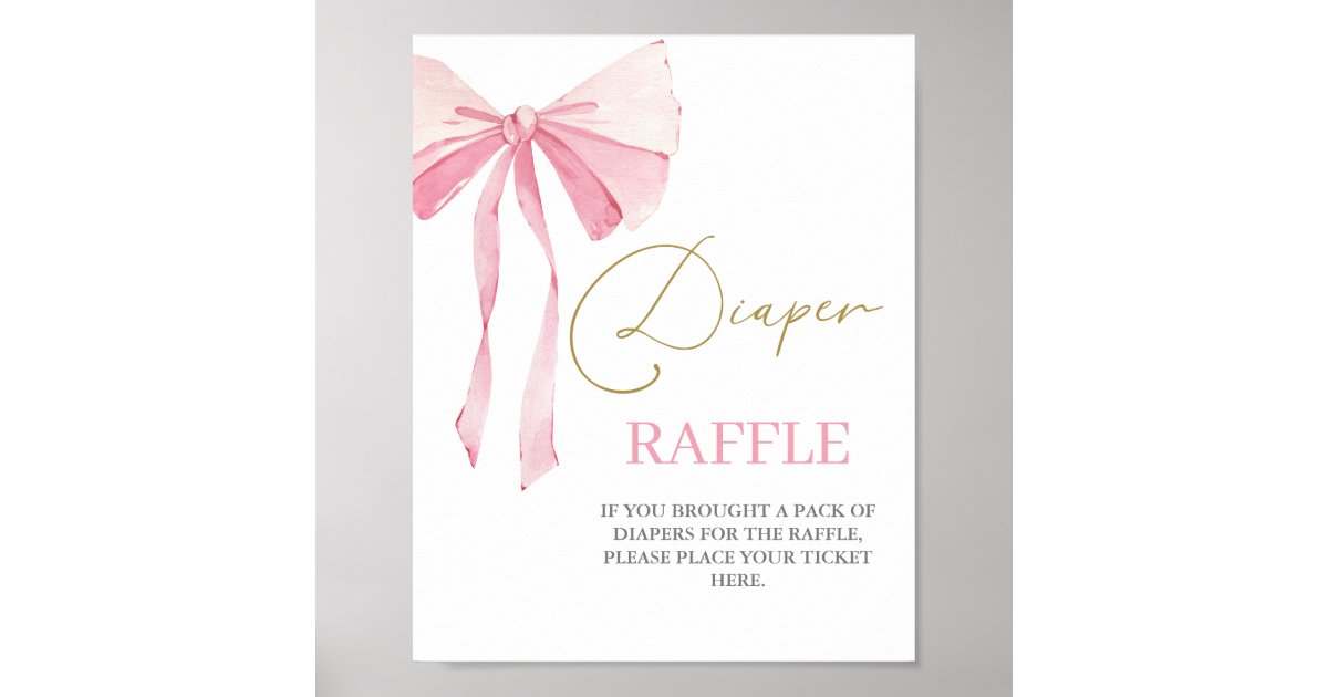 Pink Diaper Raffle Sign Pink Bow Baby Shower Girl Diaper Raffle Sign | Zazzle