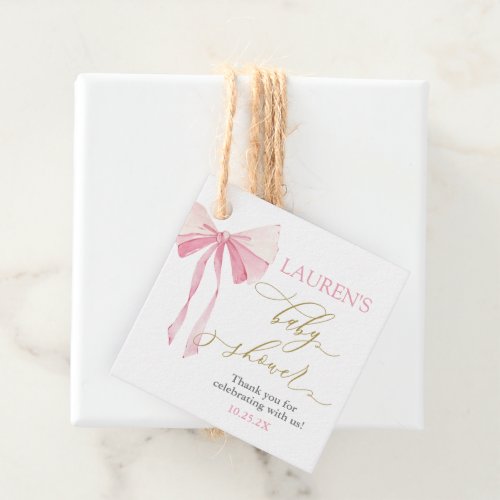 Pink Bow Baby Shower Girl Favor Tags